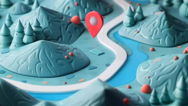 A map of a mountain range with a red dot on it. The map is a cartoonish rendering of a real world map