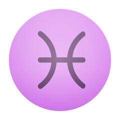 Pisces zodiac sign icon vector. Two fish symbol on a clean purple circle.