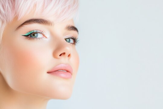 Confident non-binary individual enhances their look with bold eyeliner in a minimalist space illuminated by natural light - Powered by Adobe