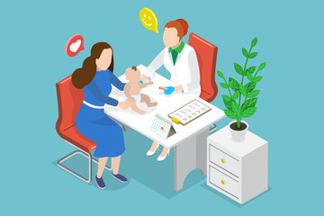 3D Isometric Flat Vector Illustration of Vaccination From Kids, Immunization and Health Care