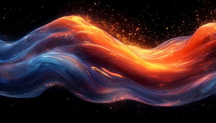 Obraz premium Abstract fiery and watery flows with glowing particles in space