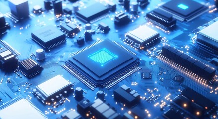 Detailed Tech Illustration of Microchips on White Background