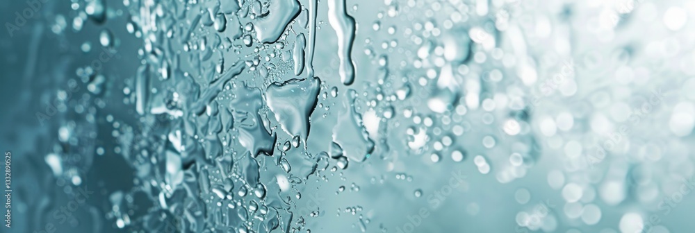 Poster clean glass surface filled with sparkling water droplets showcasing transparency and cleanliness for