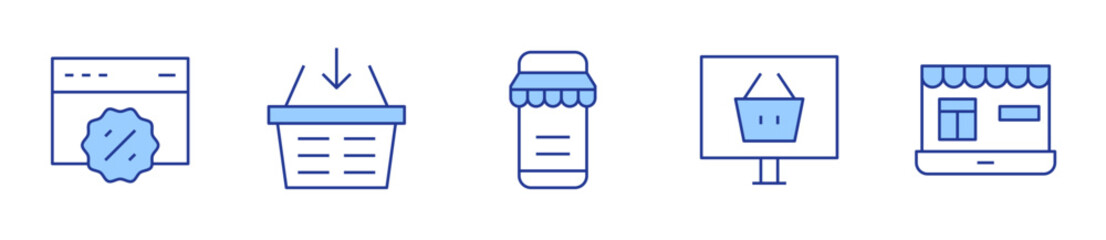 E-commerce Icon vector illustration. Line Duotone style. Editable stroke. sale, shopping online, web, shopping basket, ecommerce