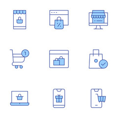E-commerce icons set. Line Duotone style, editable stroke. shopping bag, phone, online shopping, ecommerce, shopping, shopping online