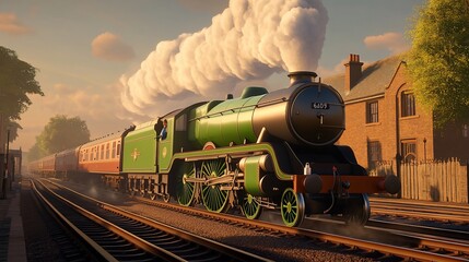 Obraz premium Vintage Steam Train at Sunrise Station