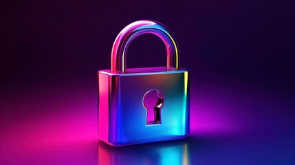 Iridescent 3D Lock Icon in Gradient Colors. Perfect for Security and Privacy Symbols in Digital Interfaces