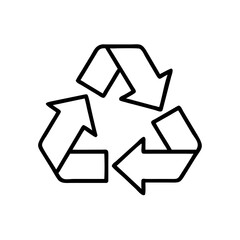 Recycling symbol icon in black outline style