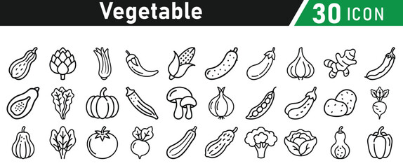 Vegetable line icon set. Vector isolated vegetables and fruits