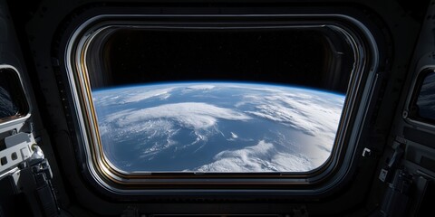 View of Earth From the International Space Station With Swirling Clouds and Vibrant Blue Horizon Generative AI