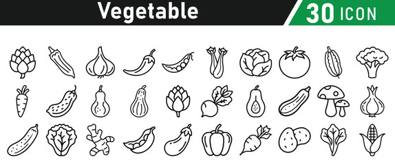 Vegetable line icon set. Vector isolated vegetables and fruits