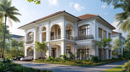 A stunning tropical villa, surrounded by lush greenery, offers an oasis of relaxation and luxury