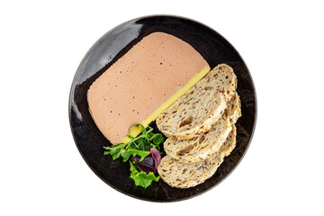 Duck  liver mousse pate poultry meat tasty fresh delicious gourmet food background table rustic food top view copy space