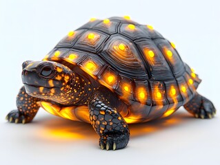 Obraz premium Glowing Chunky Turtle with Stubby Legs Peeking from Round Body on Isolated White Background Concept