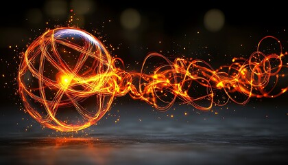 Glowing fiery energy orb with light trails and particles on dark background