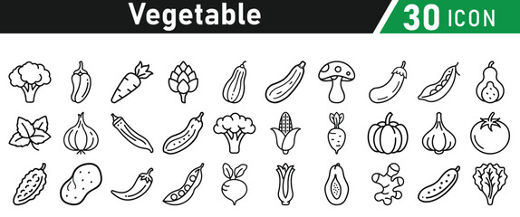 Fototapeta premium Vegetable line icon set. Vector isolated vegetables and fruits
