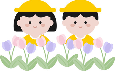 귀여운 어린이 튤립