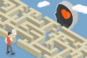 3D Isometric Flat Vector Illustration of Finding Happiness, Positive Thinking, Emotion Intelligence, And Optimism