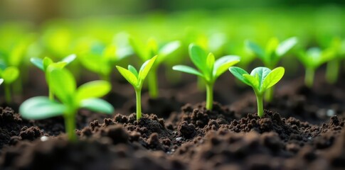 Rows of vibrant seedlings nestled amongst gardening tools in rich soil , gloves, natural