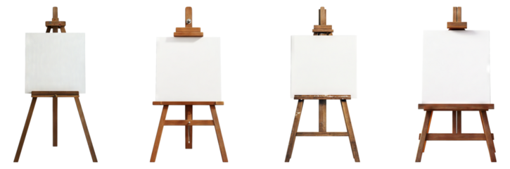 Various Wooden Easels with Blank Canvases for Creative Artwork, Isolated on Transparent Background