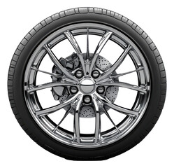 Obraz premium Car Wheel. Tire and Rim. Metal Design. Transport Part. Isolated Image. Transparent. Png.