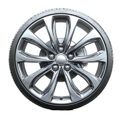 Obraz premium Chrome Wheel with Tire. Silver car rim detail. Auto part on a white background. Transparent png isolated.