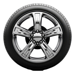 Obraz premium Car Wheel with Chrome Rim. Isolated tire. Shiny transport part. Wheel design object. Transparent png.
