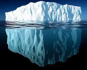 A large white iceberg floating on calm blue ocean waters