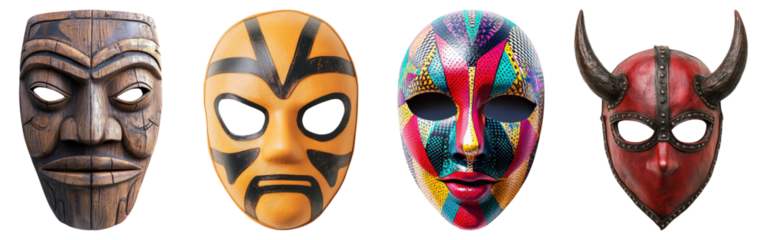 Colorful Collection of Artistic Masks for Cultural Celebrations, Isolated on Transparent Background