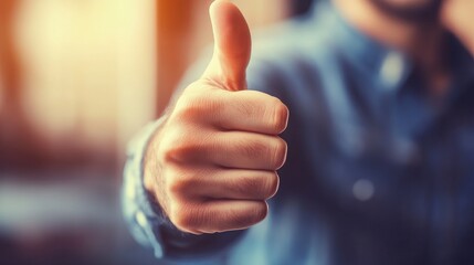 A mans hand giving a thumbs up gesture of approval