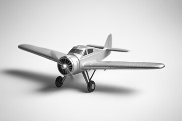 A Silver Airplane Toy Resting Upon a Plain White Background