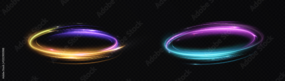 Leinwandbilder bright colorful glow light portal effect. bright neon light around teleport podium. magic gate in fa