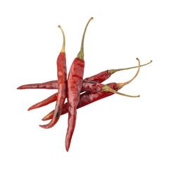 Dry red hot chili peppers isolated on transparent background
