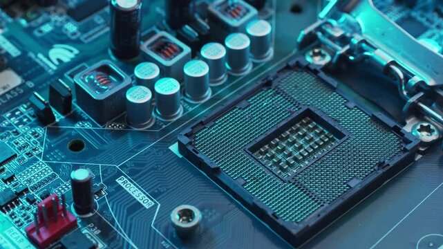 Macro footage of a desktop micro processor CPU slot  
