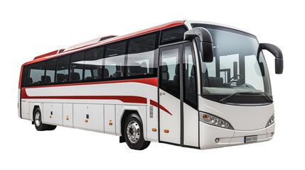 Luxury Coach Bus Red and White Design, Modern Transportation for Road Trips and Tourism.