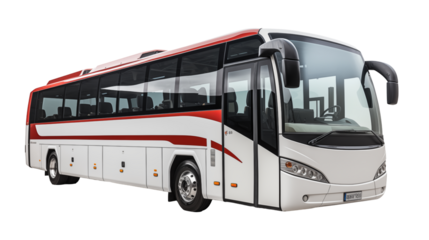 Luxury Coach Bus Red and White Design, Modern Transportation for Road Trips and Tourism.
