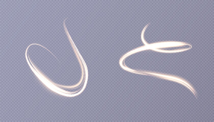 Curved golden lines light effect. Light bright Twirl. High-speed light energy effect for game characters action on transparent PNG background.	
