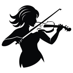 Fototapeta premium Woman Play Violin Illustration, Silhouette of Woman Playing Violin Musical Art Vector Illustration