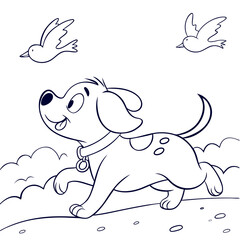 Dog Coloring Book Pages​. Vector Illustration of Cartoon Dog Coloring Book
