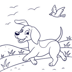 Dog Coloring Book Pages​. Vector Illustration of Cartoon Dog Coloring Book