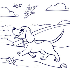 Dog Coloring Book Pages​. Vector Illustration of Cartoon Dog Coloring Book