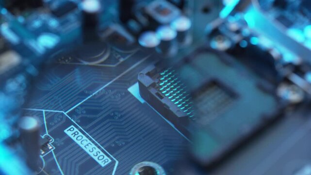 Macro footage of a desktop micro processor CPU slot  
