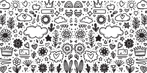 doodle, hand-drawn, sketch, vector, cute, icons, symbols, art, design, minimal, creative, abstract, fun, whimsical, black and white, artistic, elements, playful, illustration, simple, modern, line art