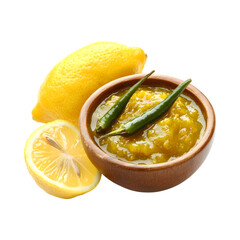 Lemon and Green Chili Chutney Bowl Isolated on Transparent Background