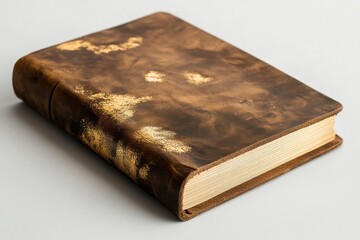 Obraz premium Exquisite leather-bound journal with elegant gold accents resting on a light background