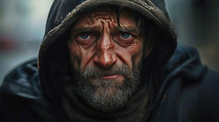Fototapeta premium Crying man represents the struggles of unemployment and hunger.