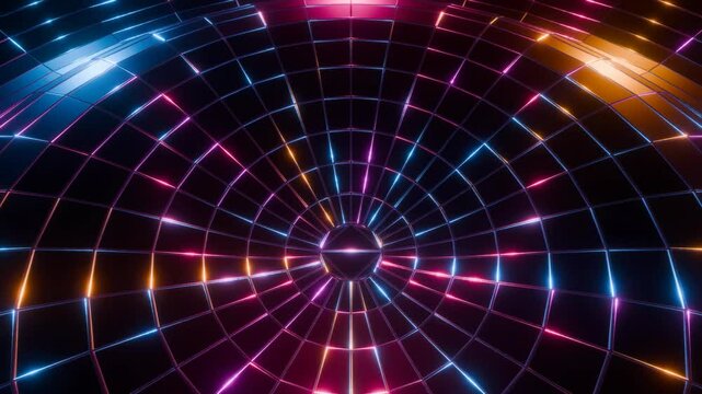 abstract colorful futuristic glowing disco neon lines animation background, 4k seamless vj loop backdrop video,  wave motion lights, pulsing wallpaper motion graphic