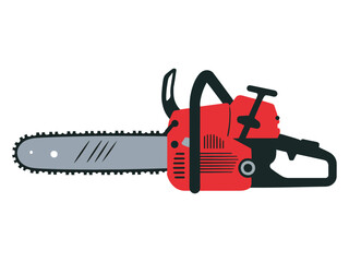 Red Chainsaw Electric or Gasoline Work Tool for Carpentry