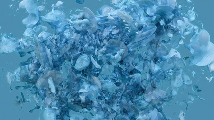 Abstract Blue Liquid Petal Particles Background 3D illustration