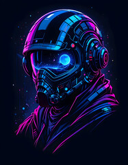 Futuristic Astronaut Helmet with Neon Glow &ndash; Cyberpunk  Sci-Fi Illustration